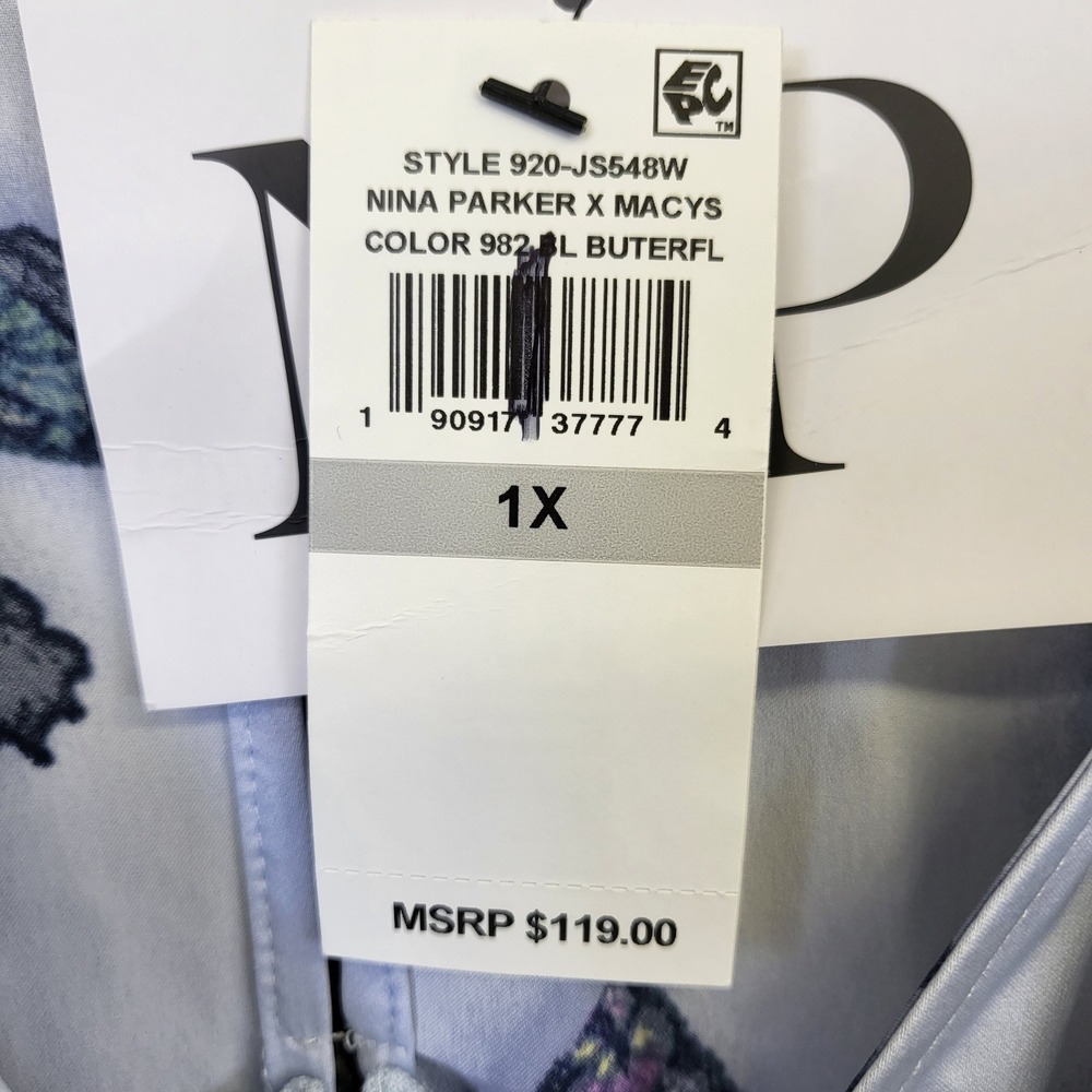 Nina Parker Romper Womens 1X Blue New Butterfly Print Wrap Front Long Sleeve - Picture 4 of 14